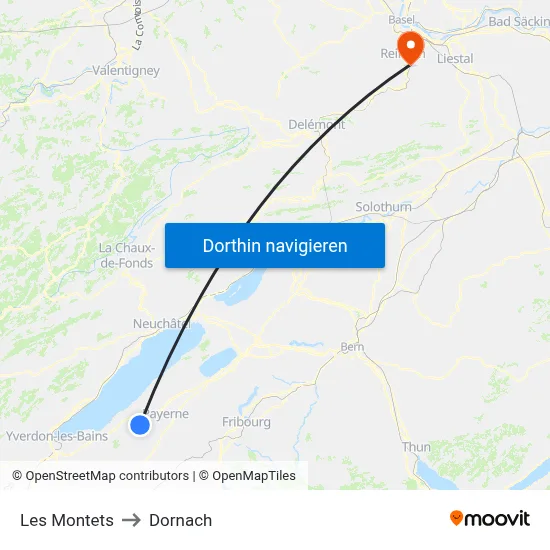 Les Montets to Dornach map