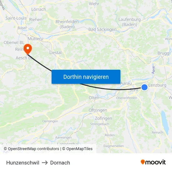 Hunzenschwil to Dornach map