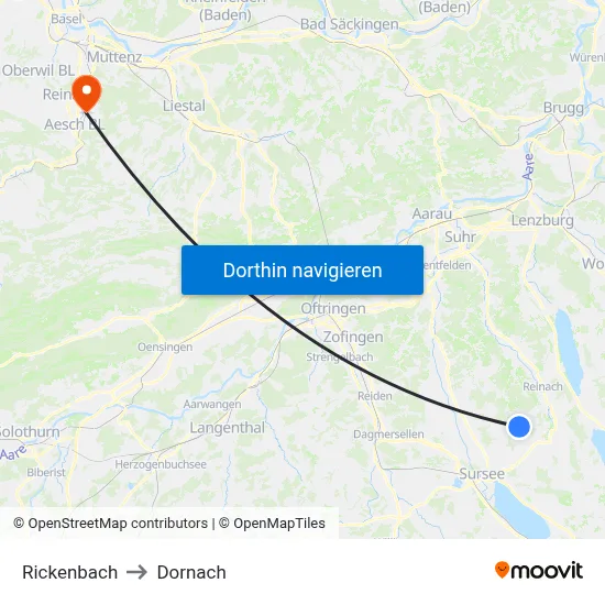 Rickenbach to Dornach map