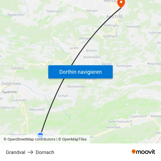 Grandval to Dornach map