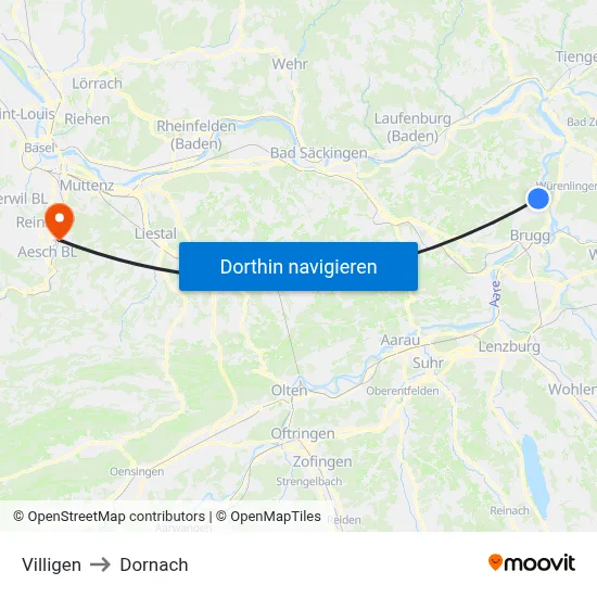 Villigen to Dornach map