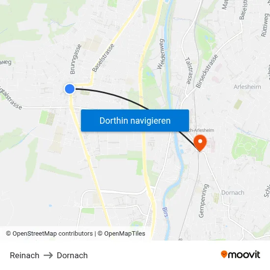 Reinach to Dornach map