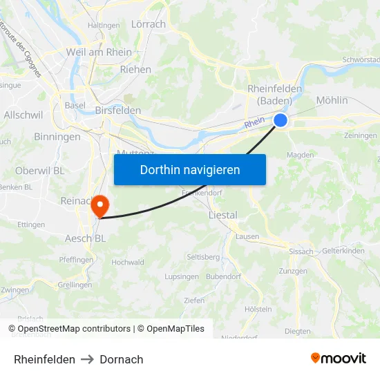 Rheinfelden to Dornach map