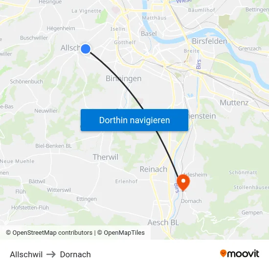 Allschwil to Dornach map