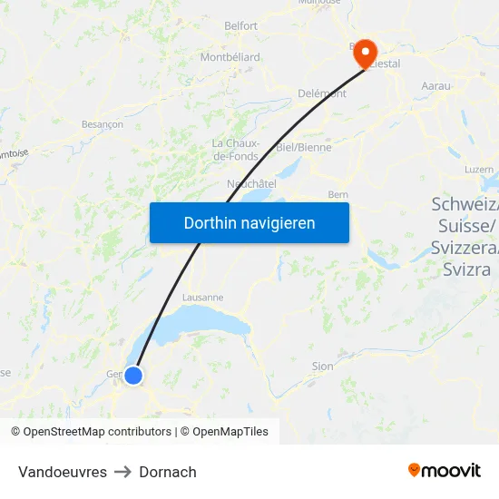 Vandoeuvres to Dornach map