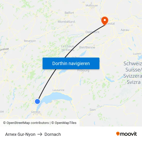 Arnex-Sur-Nyon to Dornach map