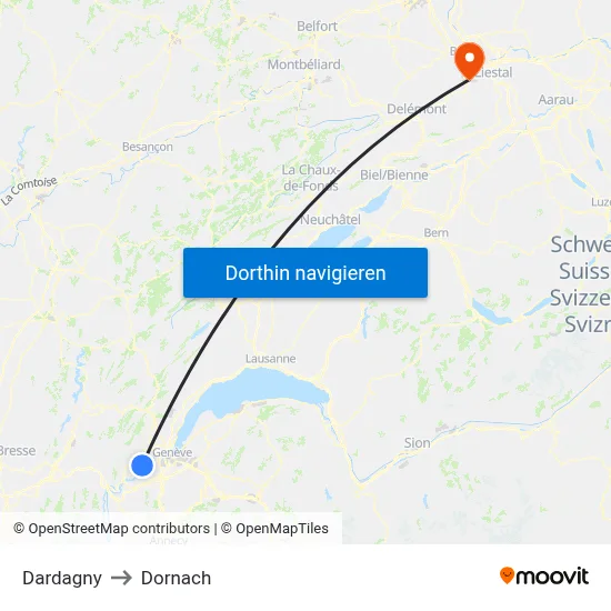 Dardagny to Dornach map