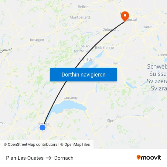 Plan-Les-Ouates to Dornach map