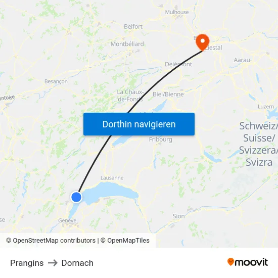Prangins to Dornach map