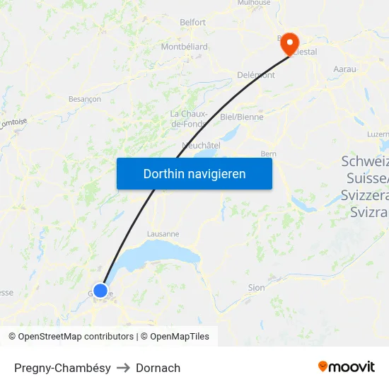Pregny-Chambésy to Dornach map