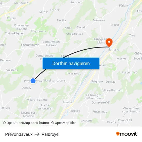 Prévondavaux to Valbroye map