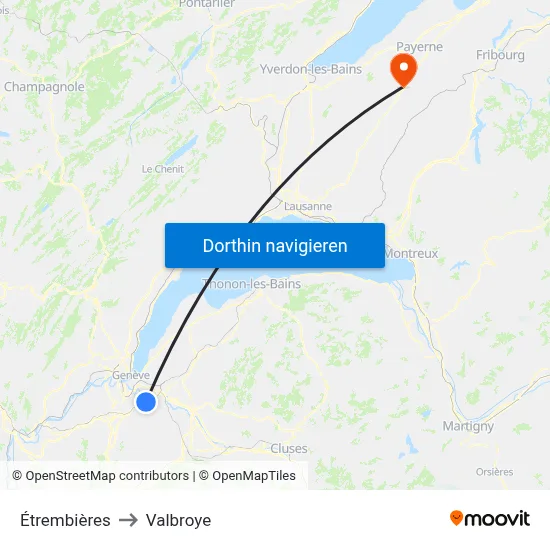 Étrembières to Valbroye map