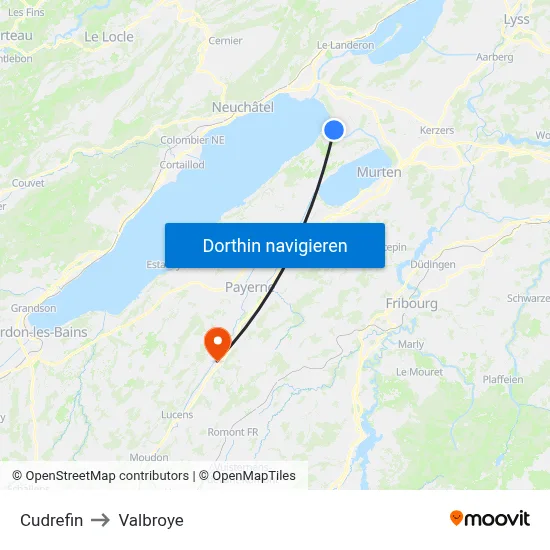 Cudrefin to Valbroye map