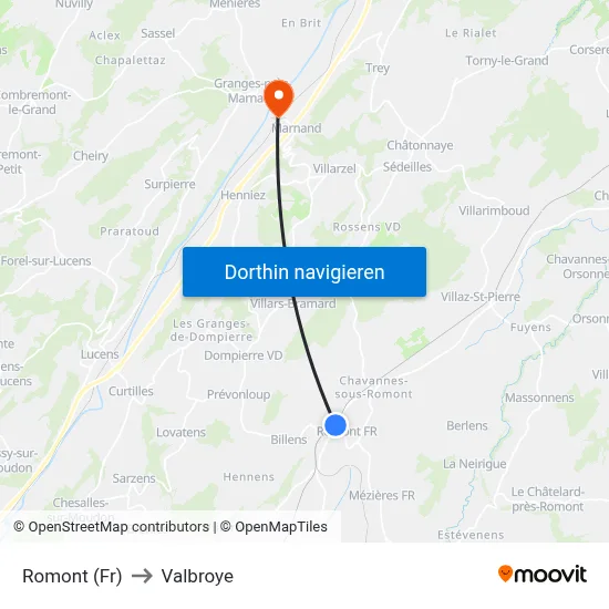 Romont (Fr) to Valbroye map