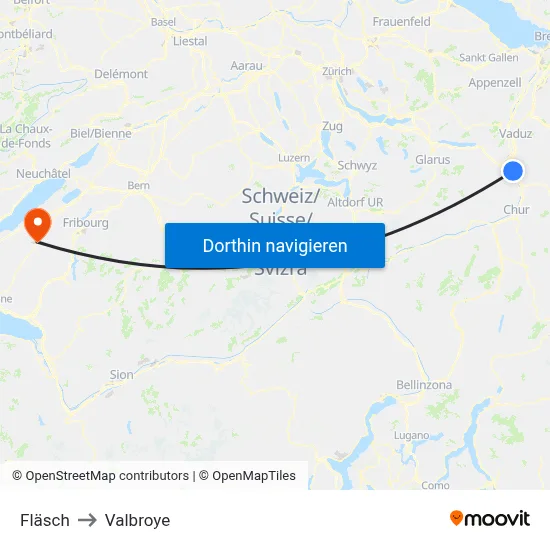 Fläsch to Valbroye map