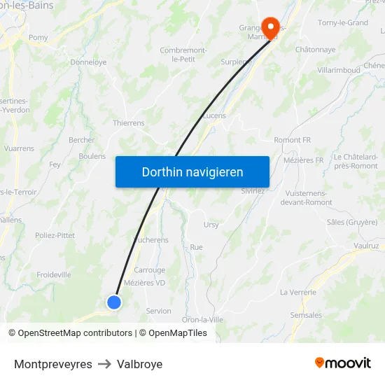 Montpreveyres to Valbroye map