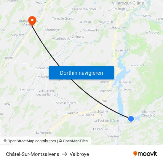 Châtel-Sur-Montsalvens to Valbroye map