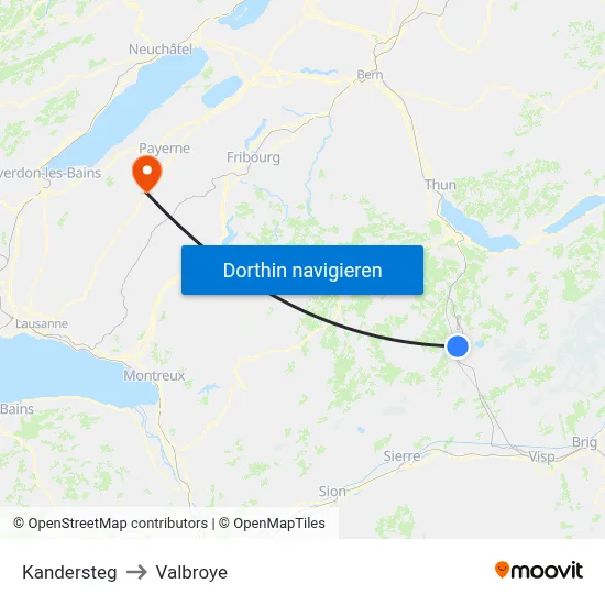 Kandersteg to Valbroye map