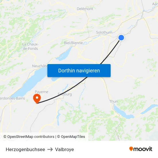 Herzogenbuchsee to Valbroye map