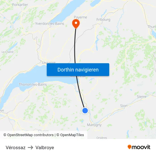 Vérossaz to Valbroye map