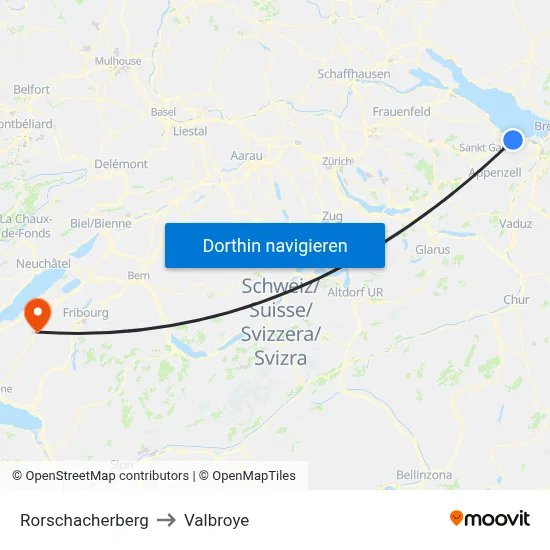 Rorschacherberg to Valbroye map