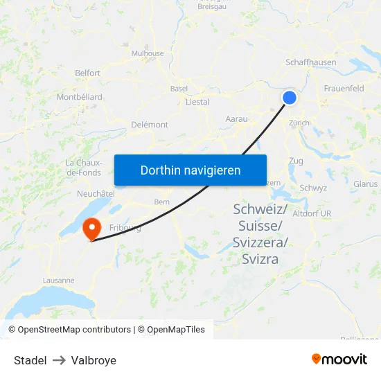 Stadel to Valbroye map