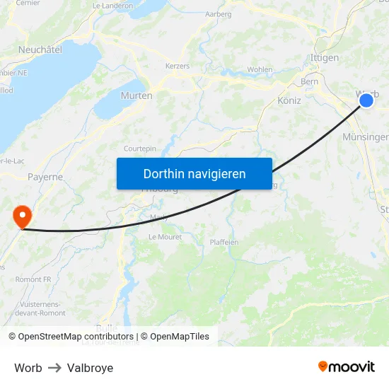 Worb to Valbroye map
