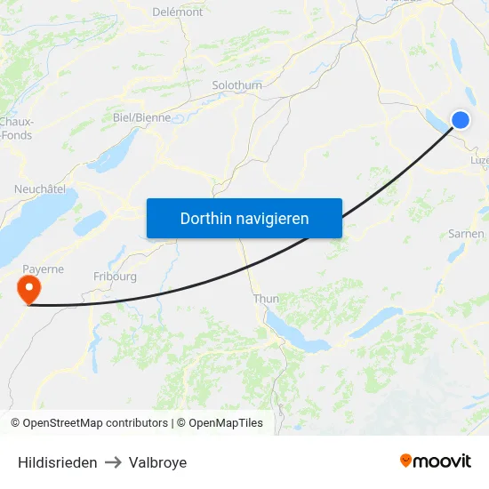 Hildisrieden to Valbroye map