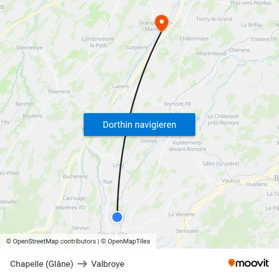 Chapelle (Glâne) to Valbroye map