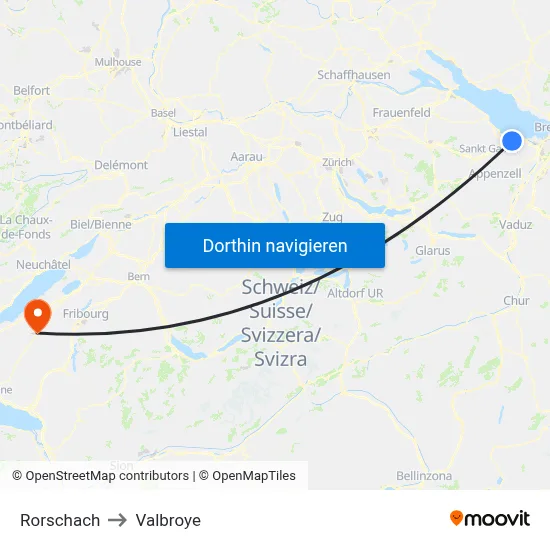 Rorschach to Valbroye map