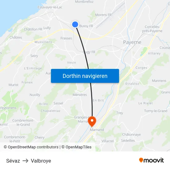Sévaz to Valbroye map