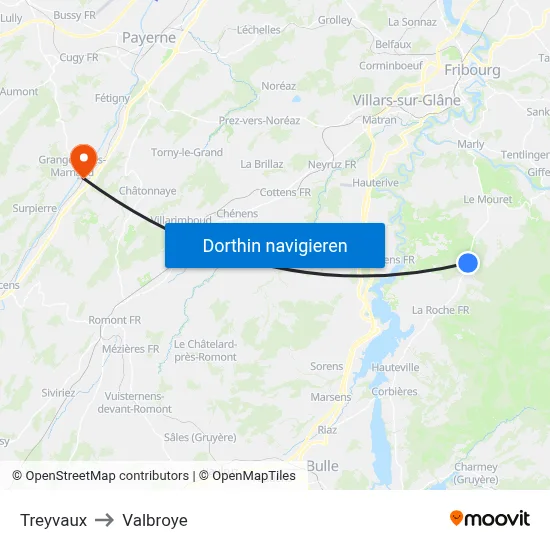 Treyvaux to Valbroye map