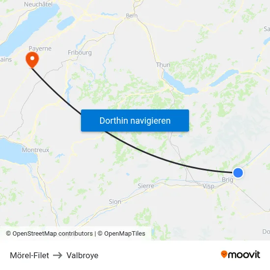 Mörel-Filet to Valbroye map