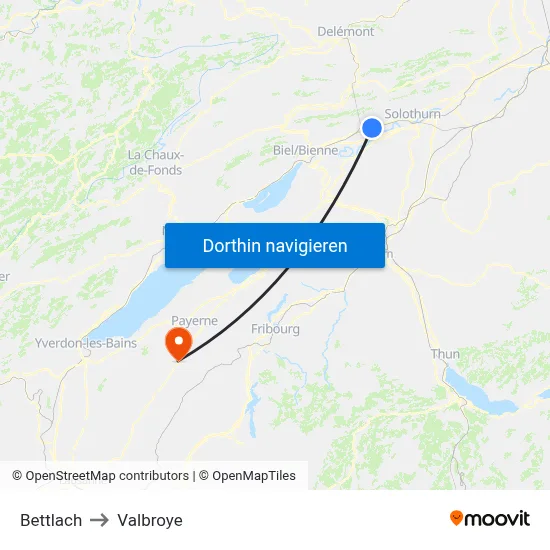 Bettlach to Valbroye map