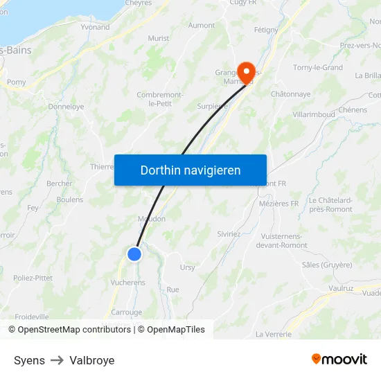 Syens to Valbroye map