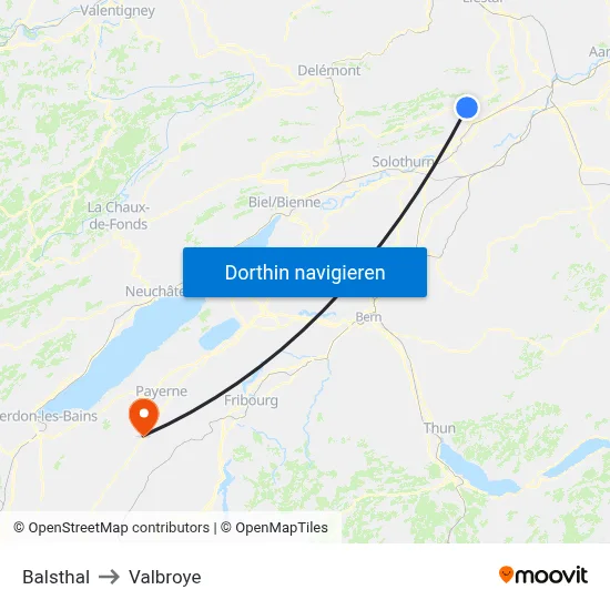 Balsthal to Valbroye map