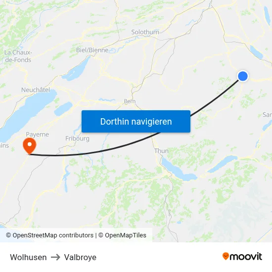 Wolhusen to Valbroye map