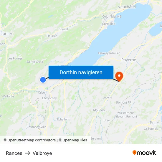 Rances to Valbroye map