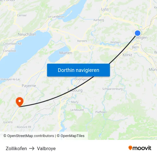 Zollikofen to Valbroye map