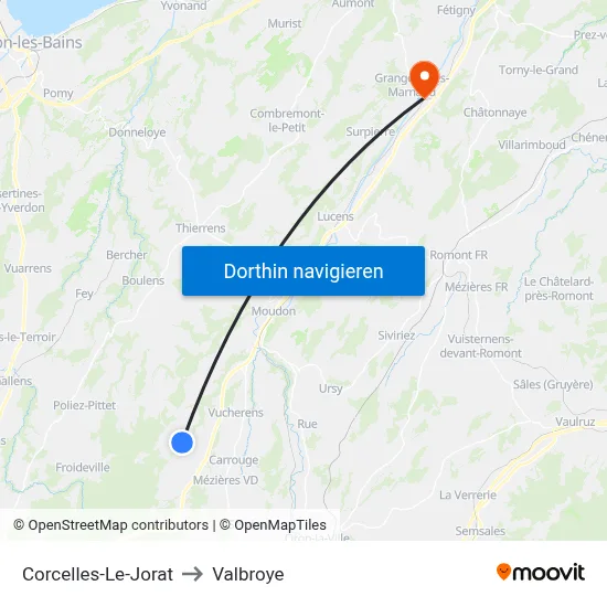 Corcelles-Le-Jorat to Valbroye map