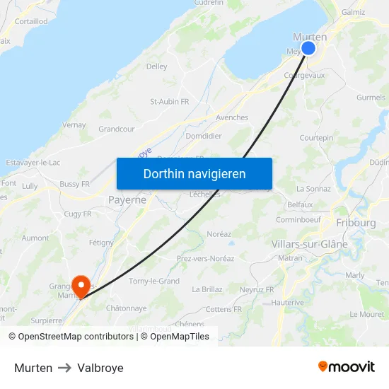 Murten to Valbroye map
