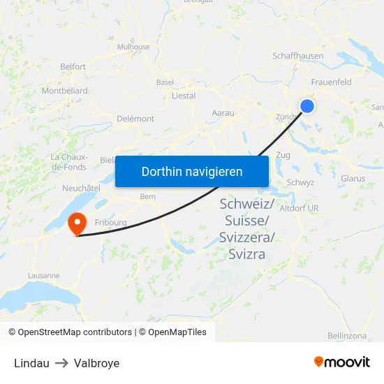 Lindau to Valbroye map