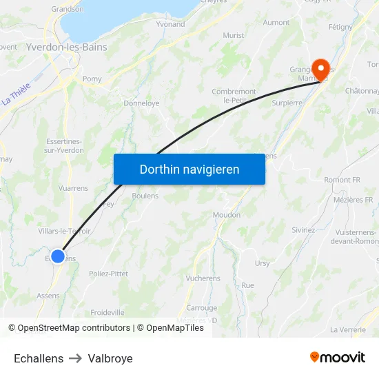 Echallens to Valbroye map