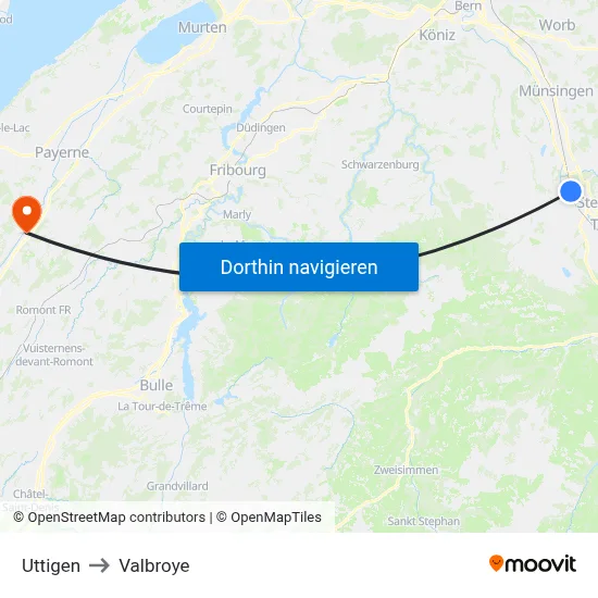 Uttigen to Valbroye map