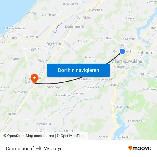 Corminboeuf to Valbroye map