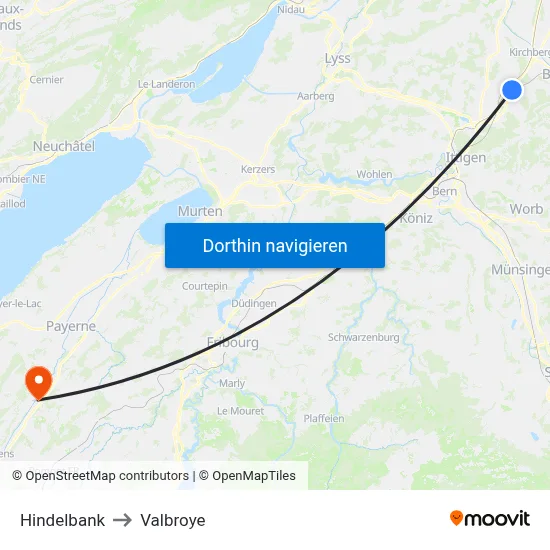 Hindelbank to Valbroye map