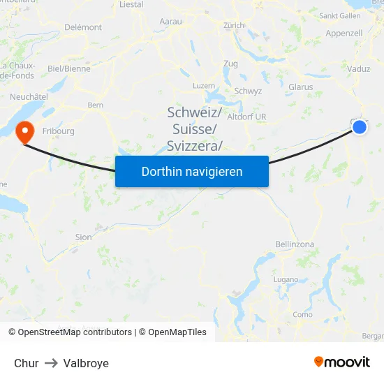Chur to Valbroye map