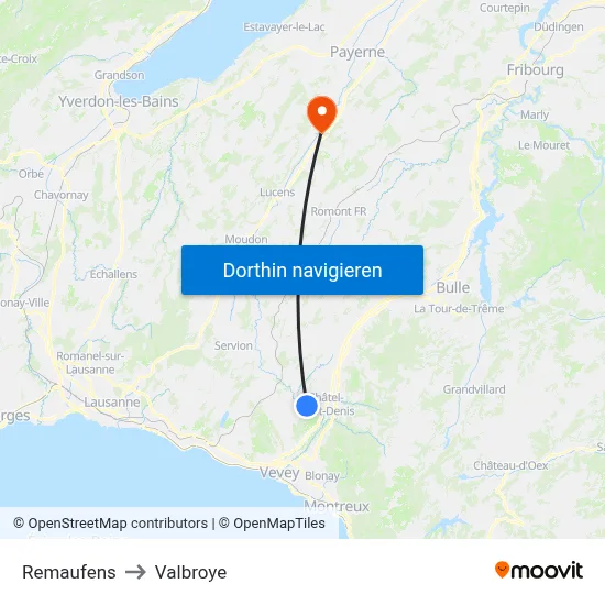 Remaufens to Valbroye map