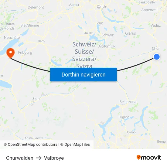 Churwalden to Valbroye map