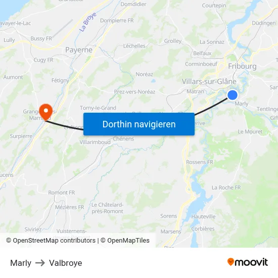 Marly to Valbroye map